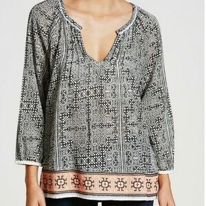 Joie top, all cotton, size Medium V Neck, long full sleeves. Cross stitch border